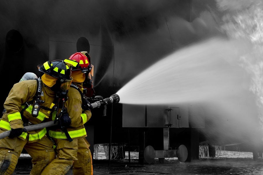 Firefighters battling a fire